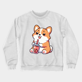 cute corgi loves boba milk tea Crewneck Sweatshirt